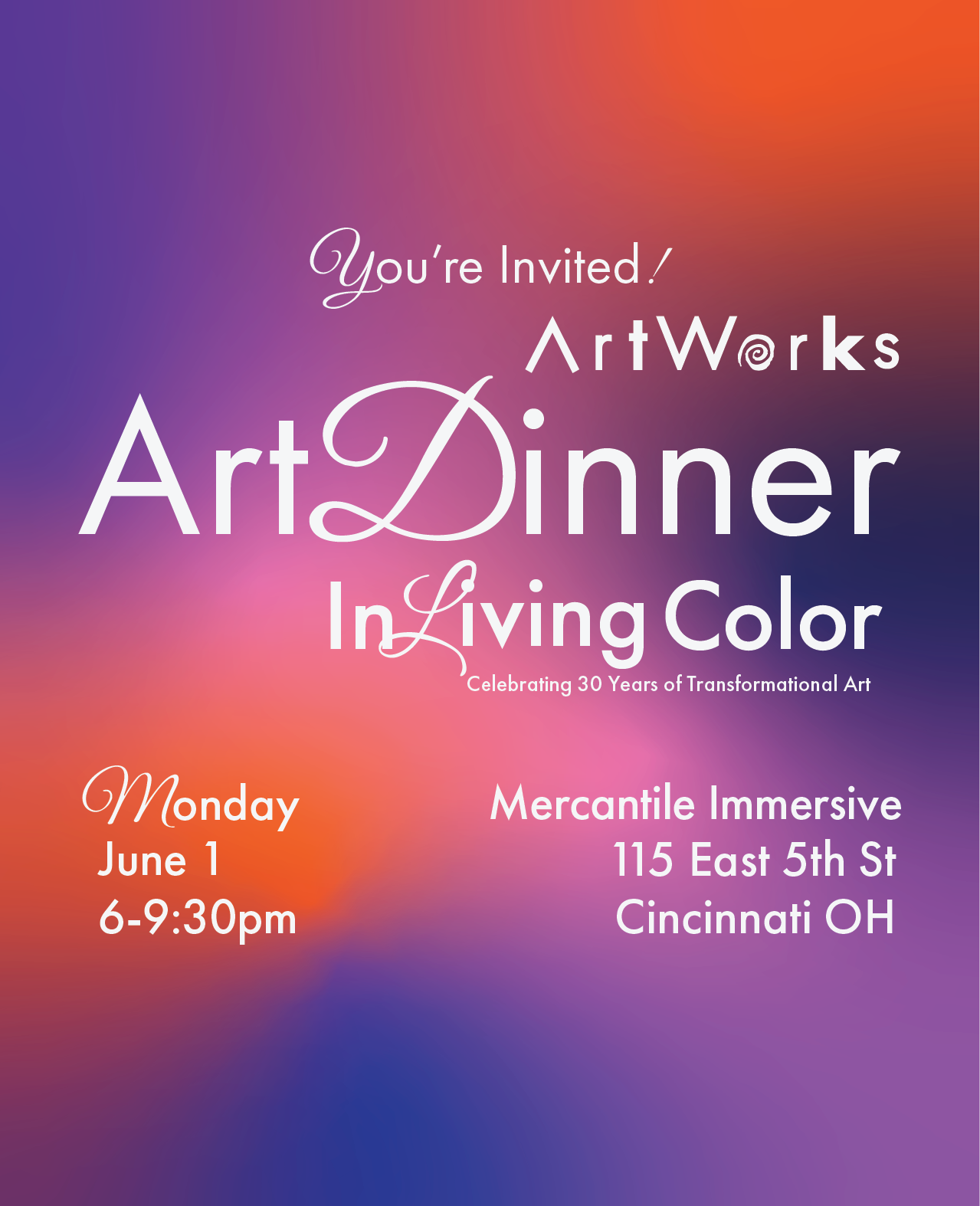 ArtDinner Digital Invite with event details and location