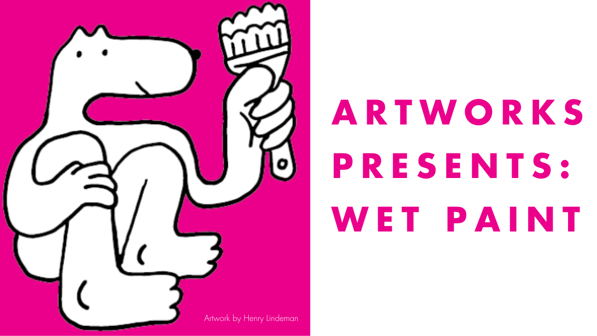 Illustration of animal sitting down holding paint brush up
