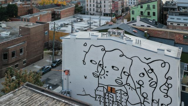 Danke designed by Shantell Martin, painted by the ArtWorks Mural Studio. Photo by J. Miles Wolf.