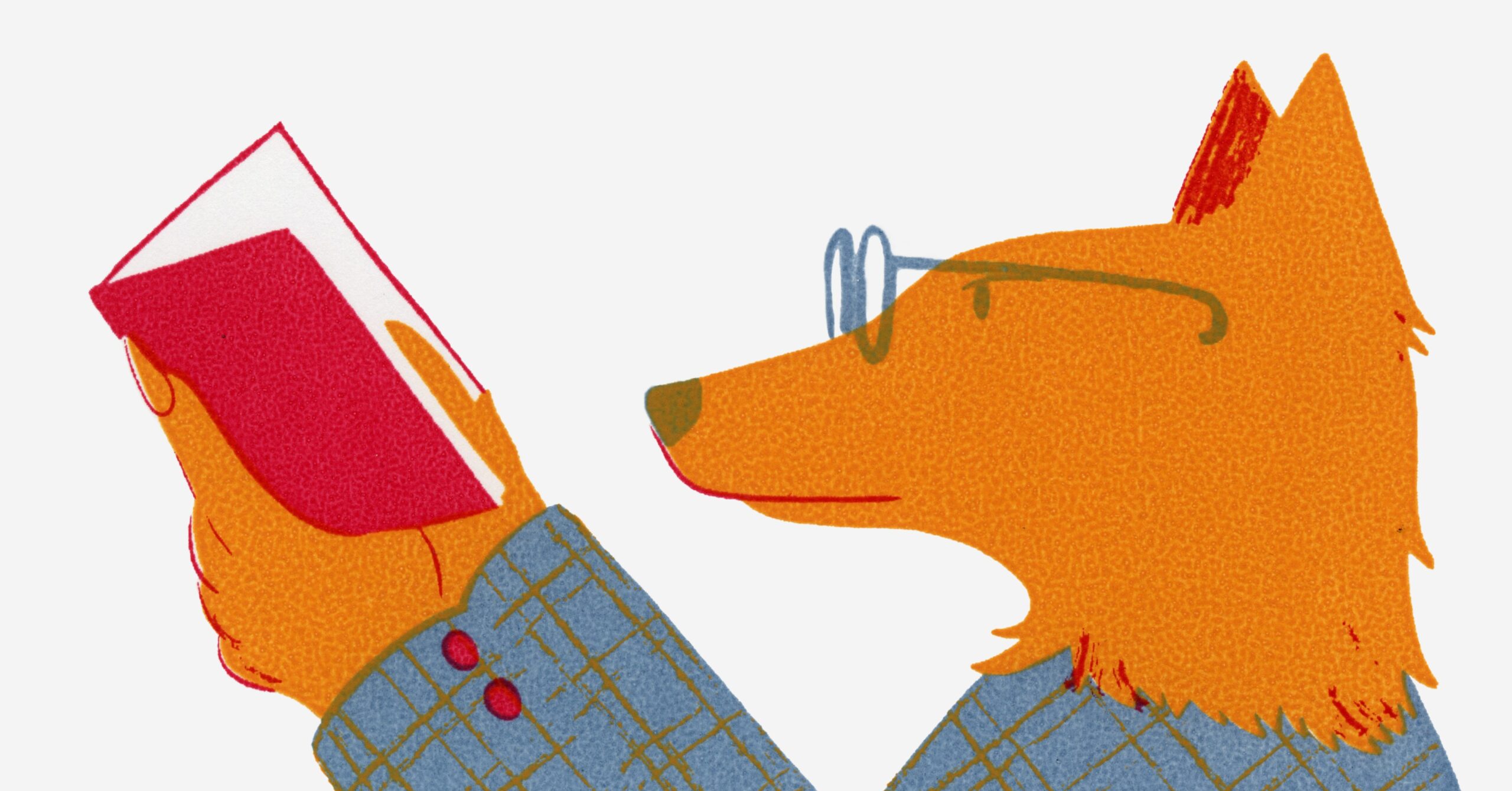 illustrated fox reading a book